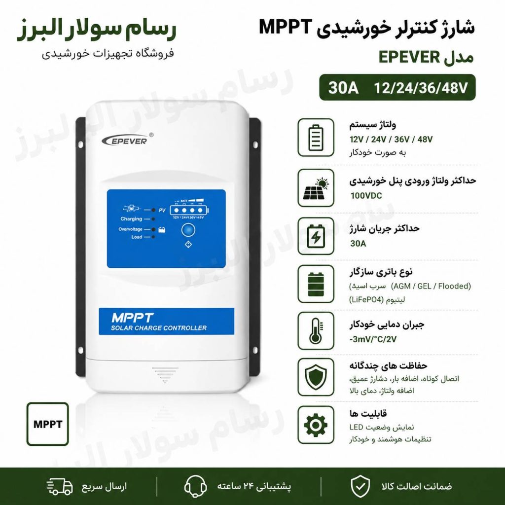 شارژکنترلر خورشیدی 30 آمپر MPPT برند Epever مدل XTRA3415N XDB1